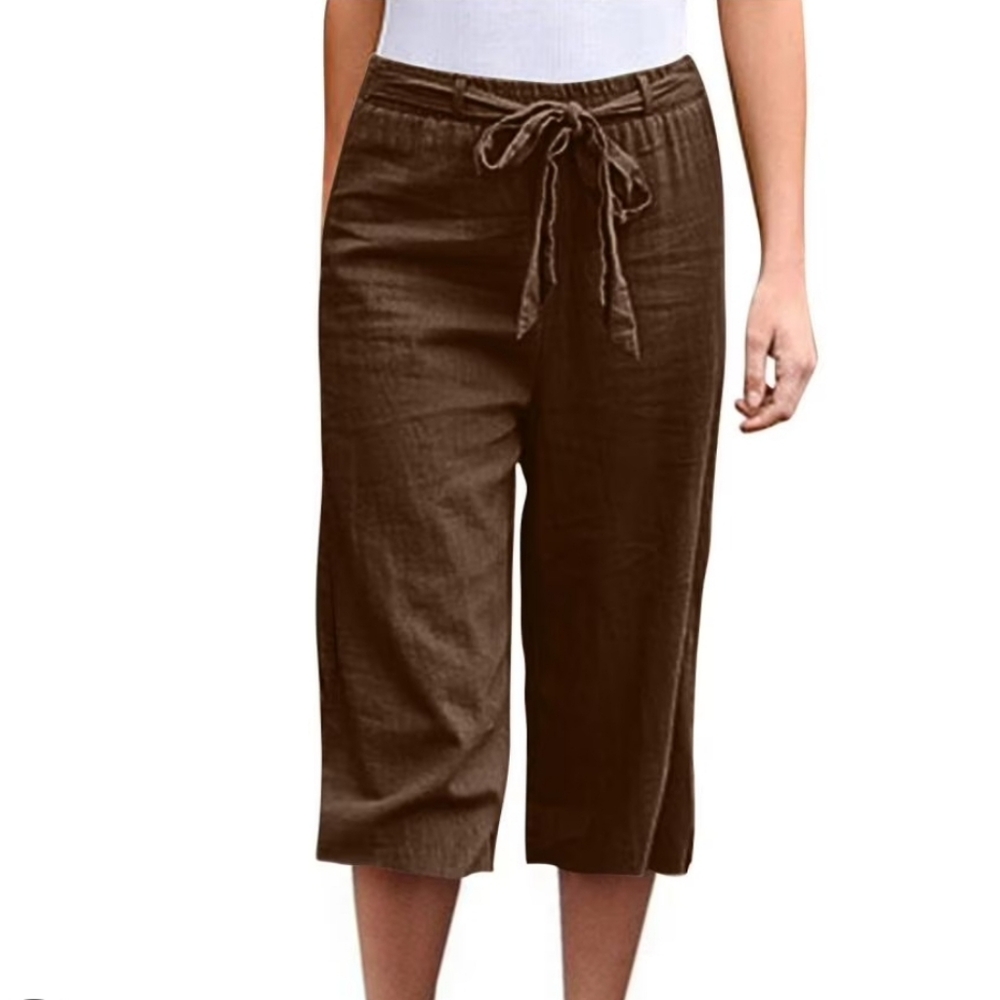 Coldwater Creek Chocolate Brown Linen Blend Gaucho Wide Leg Capri Pants Plus 2X